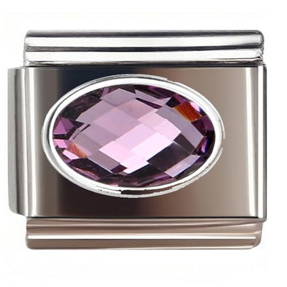 Italian Bracelet Charm,9mm,April,Birthday & Date > Birth Stone - Simple Ellipse - color: February