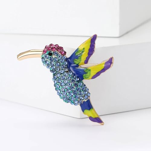 Enamel Bird Brooch for Women Rhinestones Owl/Hummingbird/Eagle/Toucan Lapel Pin Cute Bird Brooches Jewelry Gifts for Mom Wife - color: Blue-Hummingbird 2