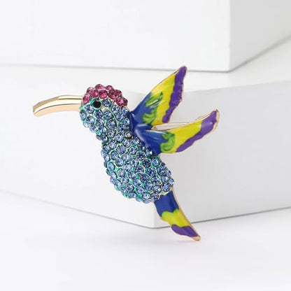 Enamel Bird Brooch for Women Rhinestones Owl/Hummingbird/Eagle/Toucan Lapel Pin Cute Bird Brooches Jewelry Gifts for Mom Wife - color: Blue-Hummingbird 2