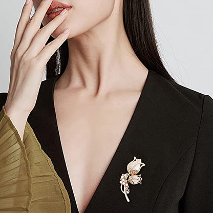 Pearl Diamond Brooch Pins for Dress Sweater Scarf, Wedding Party Decoration Birthday Christmas Gift - style: Tulip