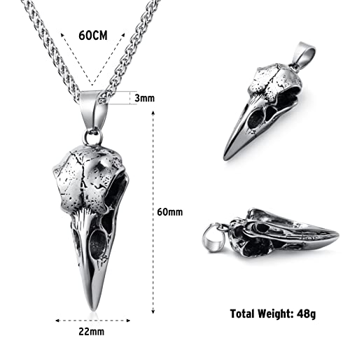 Skull Necklace for Men Stainless Steel Gothic Punk Emo Biker Necklace Jewelry for Men 60cm - style: Raven Skull