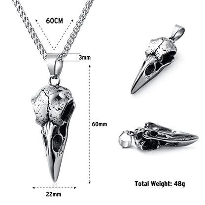 Skull Necklace for Men Stainless Steel Gothic Punk Emo Biker Necklace Jewelry for Men 60cm - style: Raven Skull