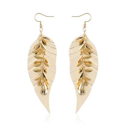 KINIVA Leather Dangle Earrings for Women Trendy, Lightweight Leaf Circle Lightning Earrings Drop, Jewelry Gifts for Women - color: 243 White