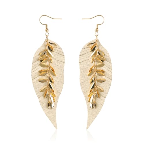 KINIVA Leather Dangle Earrings for Women Trendy, Lightweight Leaf Circle Lightning Earrings Drop, Jewelry Gifts for Women - color: 243 White