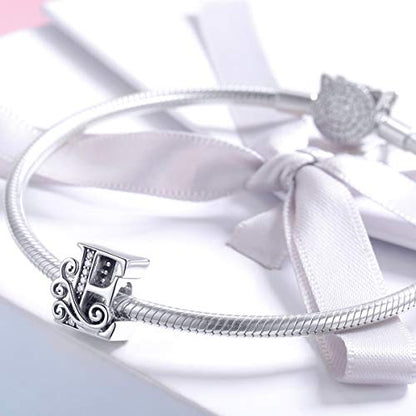 BISAER 925 Sterling Silver Initial Letter A-Z Charms for Bracelets Alphabet Beads Charm Jewelry Gifts - color: Letter E