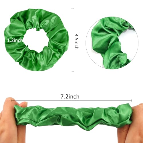 KICOSY 12 Pcs Green Scrunchies, Satin Hair Ties for Women & Girls - Great for Daily Wear, Bridesmaid Gifts & St. Patrick’s Day/Christmas - color: green