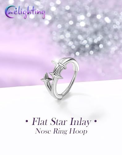 Melighting 20G Gold Nose Ring Hoop Stainless Steel 316L, 8 mm Star Nose Piercing Jewelry Silver Clicker, Beach Party Cartilage Lobe Earring for Daily Wear Women - color: Steel