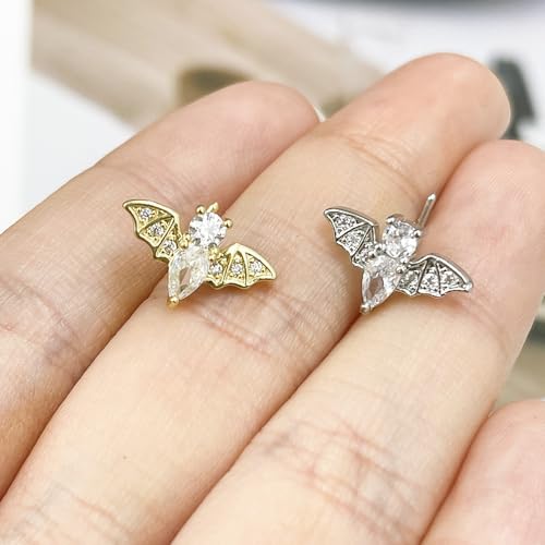 20G Bat L-Shaped Nose Rings for Women Girls Stainless Steel Cubic Zirconia Bat Nose Studs Sparkling Nose Piercing Jewelry - color: Silver