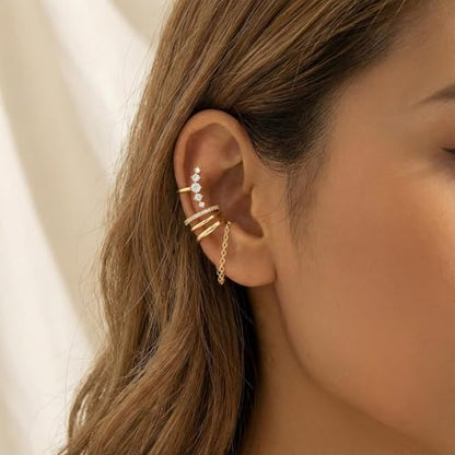 Ear Cuffs Non Piercing Ear Cuff for Women Clip on Huggie Hoop Earrings Gold Fake Earring Cuff with Chain Clips Minimalist Jewelry - color: B3:4pcs gold