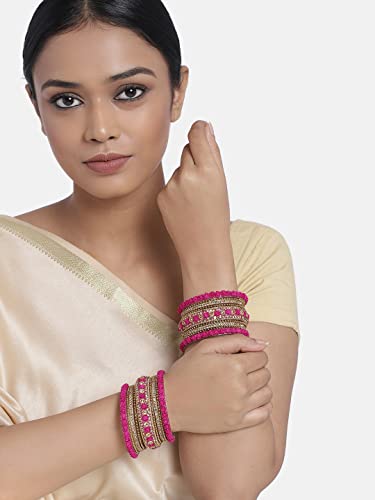 Aheli Ethnic Metal Bangles Chudha Set Stone Studded Bangle Set Indian Wedding Wear Fashion Jewelry Gift for Women Blue - color: Rani Pink