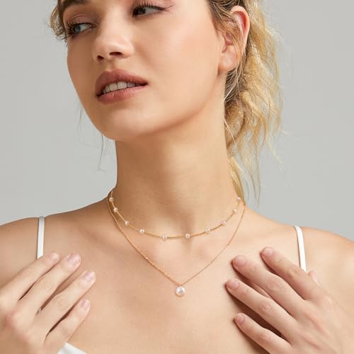 HERIER Gold Jewelry Set for Women - Dainty 14K Gold/Silver Plated Pearl Choker Necklace, Drop Earrings & Bracelets - Wedding Trendy Pearl Jewelry Gift - color: Pearl Jewelry Set-Gold