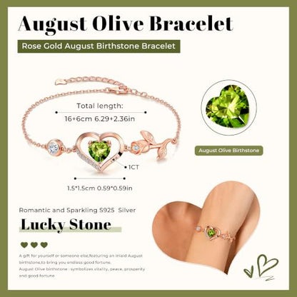 1CT Rose Heart Birthstone Bracelet for Women Love Gift - style: Aug Olive Gold