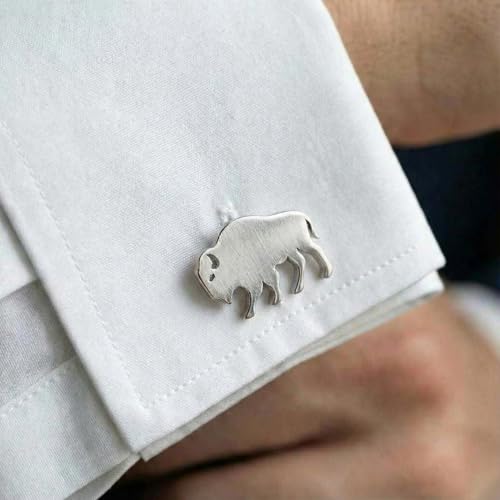 Men’s American Bison Cufflinks – Stainless Steel Wildlife-Themed Cuff Links with Gift Box & Polishing Cloth – Available in Silver & Gold