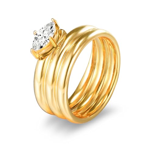 Stacking Band Ring Gold Plated Cubic Zirconia Solitaire Boho Minimalist Cocktail Statement Jewelry for Women