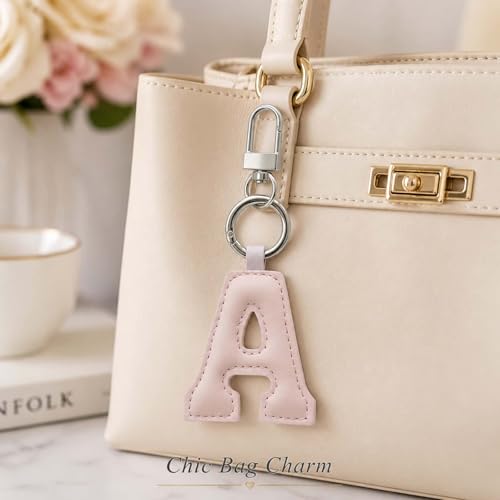Initial Letter Keychain,Stainless Steel,Colorful Faux Leather Keyring for Backpack,Purse,Car Keys,Gift for Men Women - color: A