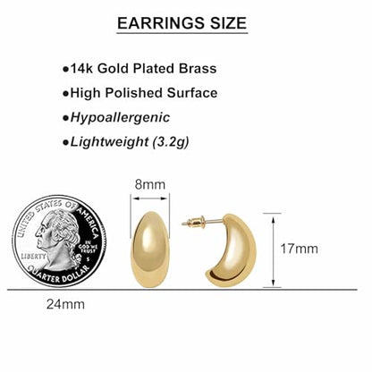 Small Chunky Gold Hoop Earrings For Women, 14k Gold Thick statement huggie hoop earrings Trendy Hoop Earrings Set Hypoallergenic Fashion Earrings - color: Gold -Bean