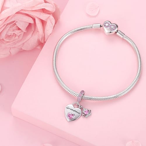 Family Charms for Charms Bracelet: 925 Sterling Silver Heart Dangle Charms for Bracelets and Necklaces, Birthday Mother's Day Christmas Jewelry Gifts For Women. - color: Grandma