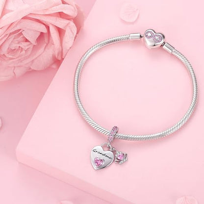 Family Charms for Charms Bracelet: 925 Sterling Silver Heart Dangle Charms for Bracelets and Necklaces, Birthday Mother's Day Christmas Jewelry Gifts For Women. - color: Grandma