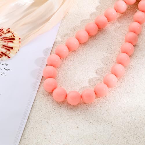 Chunky Beaded Necklace for Women 16mm Round Bead Resin Modern Statement Necklace Jewelry Accessories - color: light pink