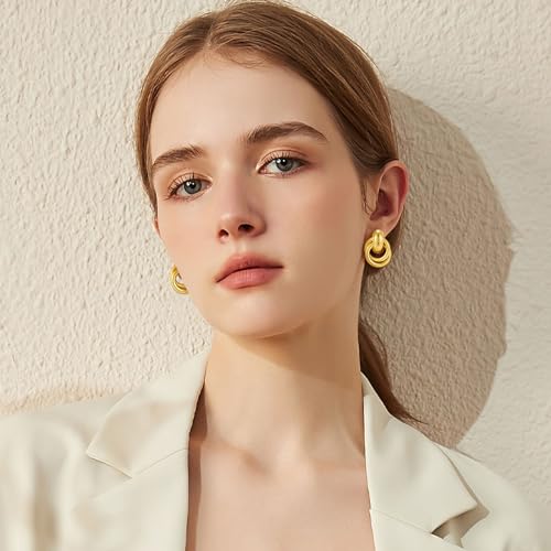 Gold Geometric Drop Dangle Earrings for Women Chunky Trendy Knot Stud Small Twisted Link Earring Jewelry Gift - color: B-Small Flower-Gold
