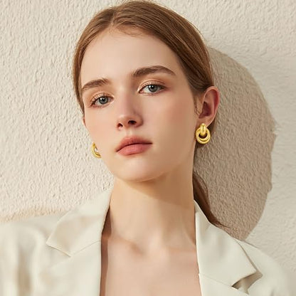 Gold Geometric Drop Dangle Earrings for Women Chunky Trendy Knot Stud Small Twisted Link Earring Jewelry Gift - color: B-Small Flower-Gold