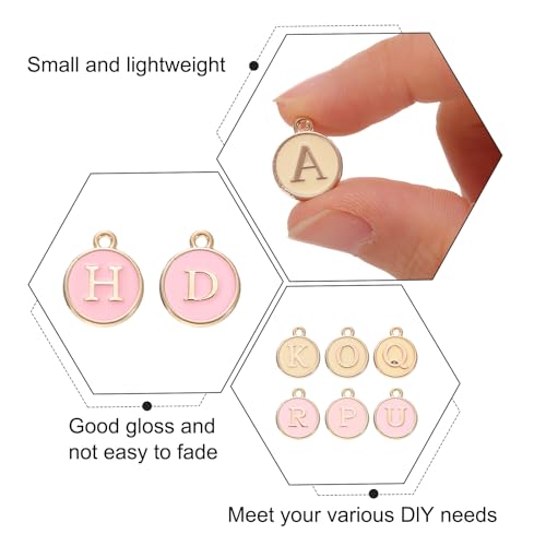 uxcell 52pcs Letter Charm, Enamel Letter Pendants, Alphabet l Pendants Double Sided Beads Charm for DIY Bracelet Necklace Pendants Earring Jewelry, Champagne Gold