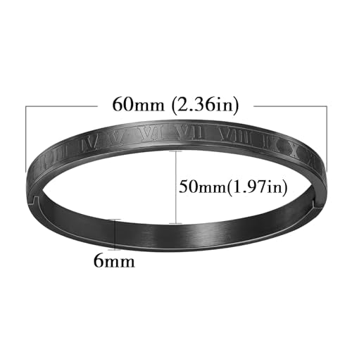 4/6/8mm Numeral Bangle Stainless Steel Engraved Unisex Bracelet Inspirational Gifts for Her - color: Black, size: 6mm