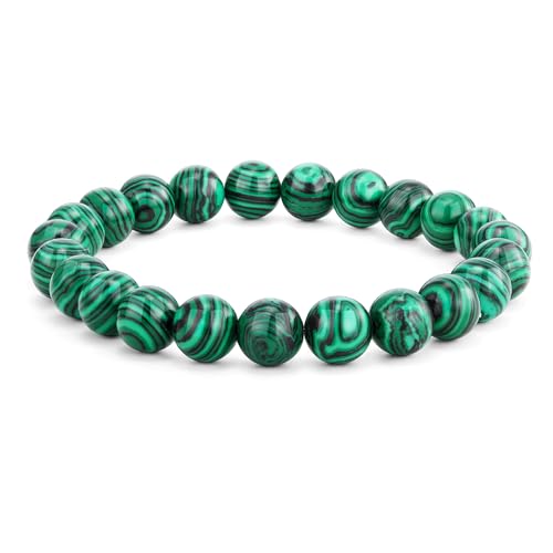Crystal Vibe - Healing Crystal Bracelet for Women & Men | Natural Gemstone Bead Bracelet | Adjustable Handmade Energy Stone Bracelet | Bracelet for Meditation, Yoga & Daily Wear | Multiple Types - color: malachite