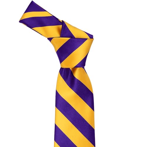 tiemart Men's Striped Tie Standard Length - color: Dark Purple and Golden Yellow