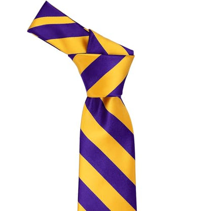 tiemart Men's Striped Tie Standard Length - color: Dark Purple and Golden Yellow