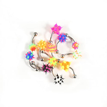 14G Body Piercing Jewelry Surgical Steel Belly Button Rings Tongue Rings Packs Silicone Spike Ball Barbell Belly Tongue Nipple Rings Piercing for Women - style: Silicone belly rings 16pcs
