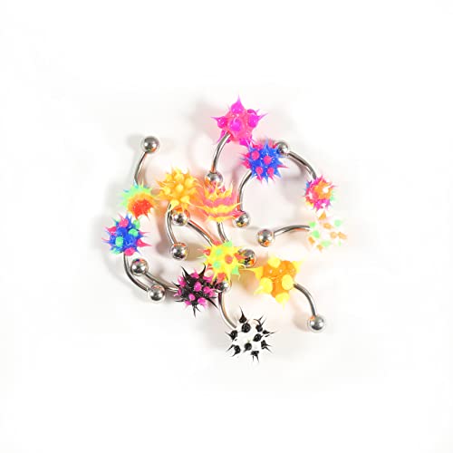 14G Body Piercing Jewelry Surgical Steel Belly Button Rings Tongue Rings Packs Silicone Spike Ball Barbell Belly Tongue Nipple Rings Piercing for Women - style: Silicone belly rings 16pcs