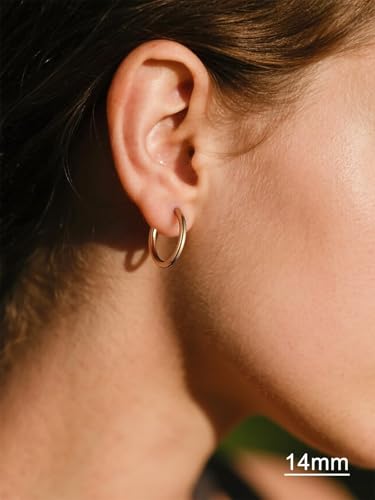Small Hoop Earrings for Women 7-16mm Stainless Steel Huggie Earrings Lightweight - color: c. Gold A, size: Diameter 14mm