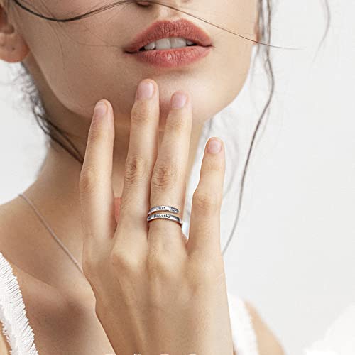 Ladytree Adjustable Inspirational Rings 925 Sterling Silver Stacking Wrap Spiral Twist Statement Band Encouragement Birthday Gift for Women Men - style: just breathe