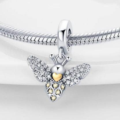 LNQOBU 925 Sterling Silver Charms for Bracelets Dangle Pendant fit Pandora Bracelets or Necklaces Jewelry Woman Gift Beads Charm (With one Spacer Beads) - style: Bee Charms
