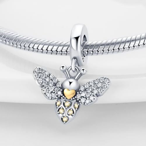 HappyStar 925 Sterling Silver Animal Dogs Charms Pendants fit Pandora Bracelets Necklaces Flowers Sports Travel Charms for Bracelets Women Jrwelry Gifts(with one Spacer Bead Charms) - style: Bee Charms