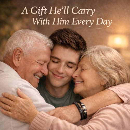 To Our Grandson Bracelet from Grandpa and Grandma - Love You Forever Engraved Leather Wristband with Inspirational Message Card - Sentimental Birthday Graduation Gift for Men, Teen - color: Version-06