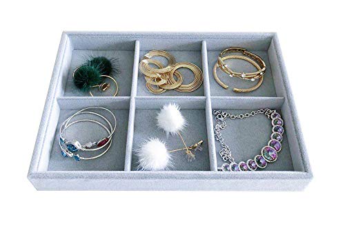 6-Grid Stackable Premium Quality Grey Velvet Jewelry Organizer Multi Function Rearrangeable Divider for Collectibles Jewelry Necklace Earring Ring Buttons Precious Stone Art Delicate - size: 6-Grid