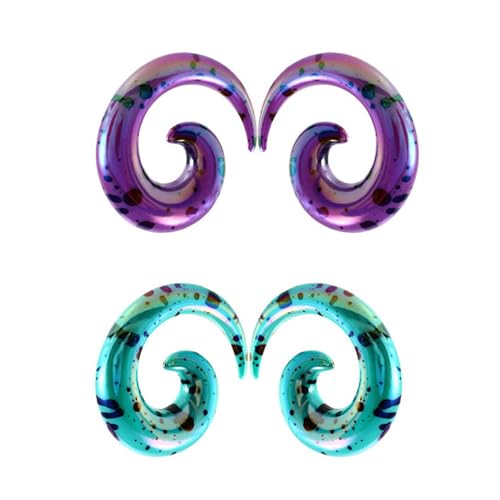 Acrylic Spiral Snail Ear Tapers Plugs Tunnels Expander Gauges Twist Earrings Stretching Hanger Body Piercings Jewelry 2 Pairs Set Purple Green Color Y2K Jewelry - size: 0g (8mm)