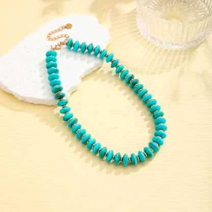 Acrylic Beaded Necklace for Women,Beach Strand Jewelry Gifts | Statement Necklace,Cute Trendy Handmade Jewelry for Women,Chunky Beaded Necklace,Resin Beads Choker - color: Turquoise