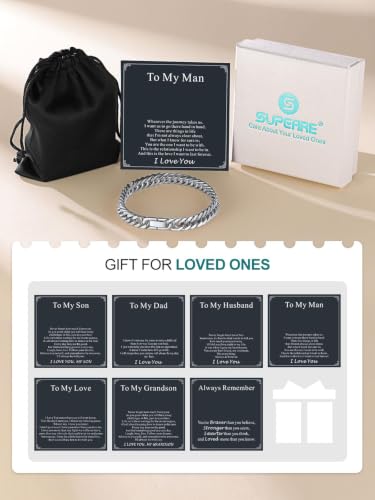 Supcare Unique Anniversary Birthday Valentines Fathers Day Stainless Steel Cuban Link Bracelets for Men Him, To My Man Dad Husband Love Always Remember Wrist Chain Bracelet Jewelry Gifts - color: A-Steel 02 To My Man, size: 7.5 Inches-8mm Width
