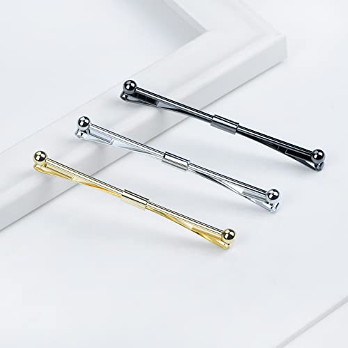 3PCS Men's Classic Tie Clips - Shirt Collar Clip Bar for Necktie - Gold, Silver, Black Tone - Tie Pins, Collar Holder - style: 75mm Length