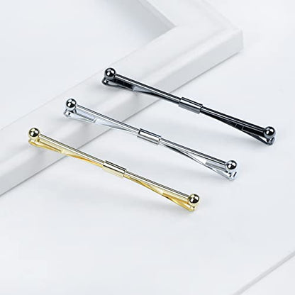 3PCS Men's Classic Tie Clips - Shirt Collar Clip Bar for Necktie - Gold, Silver, Black Tone - Tie Pins, Collar Holder - style: 75mm Length