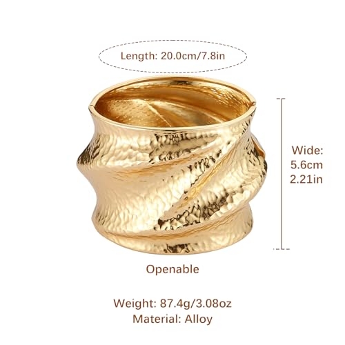 AsAlways 14K Gold Plated Hammered Cuff Bracelet for Women Wide Textured Open Cuff Bangle Statement Gold Chunky Bracelet Jewelry Gift - color: 01 Gold