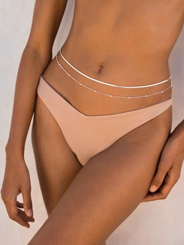 14K Gold Plated Layered Body Waist Chain for Women | Layered Waist Chain with CZ Heart and Pearl Pendant, Belly Chain Belt Jewelry for Women, Bikini Summer Beach Wear - style: Snake & Waist Beads Chain