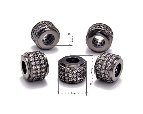 AD Beads Zircon Pave Rhinestones Big Hole Rondelle Spacer Beads 6x7mm 5Pcs Clear on Gunmetal - color: 5 Pcs Clear on Gunmetal 3 Row Rondelle (6x7mm)