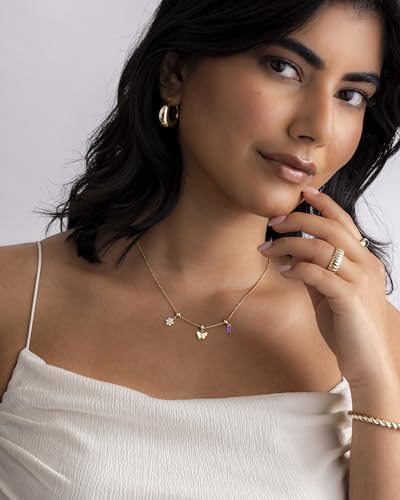 PAVOI 14K Gold Plated Dainty Necklace with Removable Charms Set for Women | 2 and 3-Pack Small Motif & Mantra Pendants, Adjustable Chain Gold Charm Necklace, Cute Jewelry Gifts - style: Spring Pack
