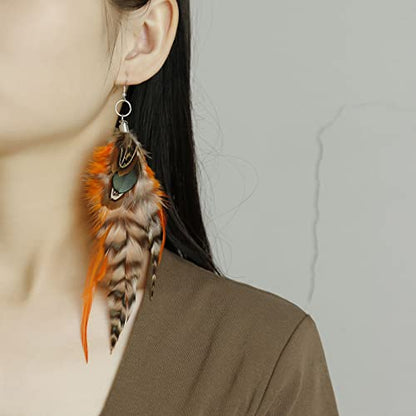 RUOFFETA Long Feather Earrings for Women, Boho Bohemian Earrings Multicolor Tassel Handmade Feather Earrings for Women Dangling - style: Style I