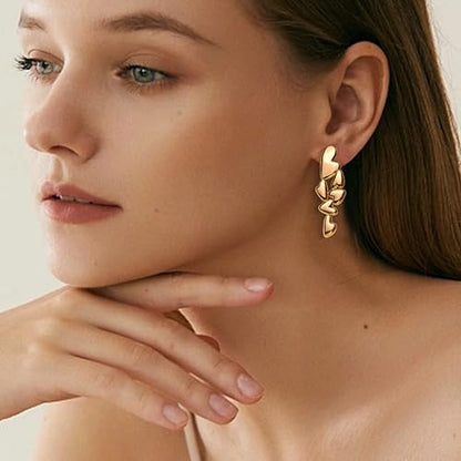 Jean Beau Chunky Gold Stone Stud Earrings for Women, Trendy Natural Gemstone Hypoallergenic Earing Valentine Jewelry Gift - color: Gold