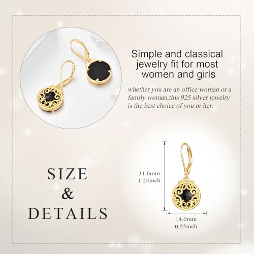 Sterling Silver Black Onyx Earrings for Women 18K Yellow Gold Plated Jewelry Gifts - style: Filigree Round 2
